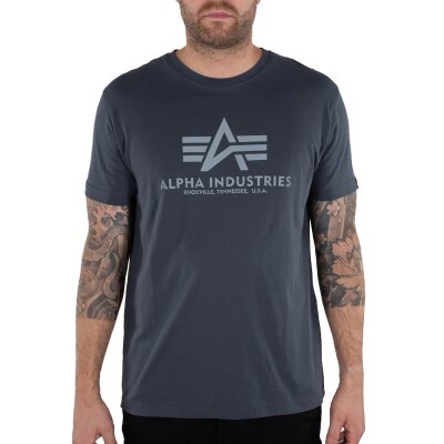 Alpha Industries Herren T-Shirt Basic Logo Reflective Print grey black/refl