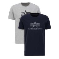 Alpha Industries Herren T-Shirt Basic 2 Pack grey.heat/rep.blue
