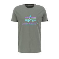 Alpha Industries Herren T-Shirt Basic Logo Rainbow Reflective vintage green