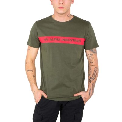 Alpha Industries Herren T-Shirt Red Stripe dark green