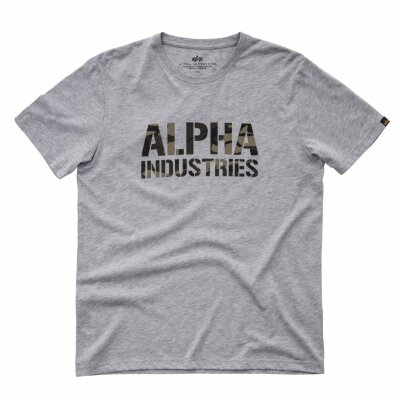 Alpha Industries Herren T-Shirt Camo Print T grey heather/woodland camo