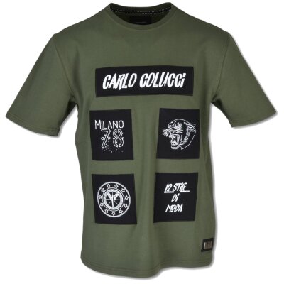Carlo Colucci Herren T-Shirt mit 3D-Stickereien khaki